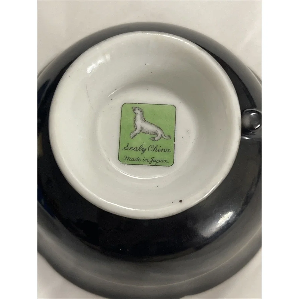 Vintage Sealy China Made In Japan Teacup & Saucer Hand Painted Blue, Pink Orchid
